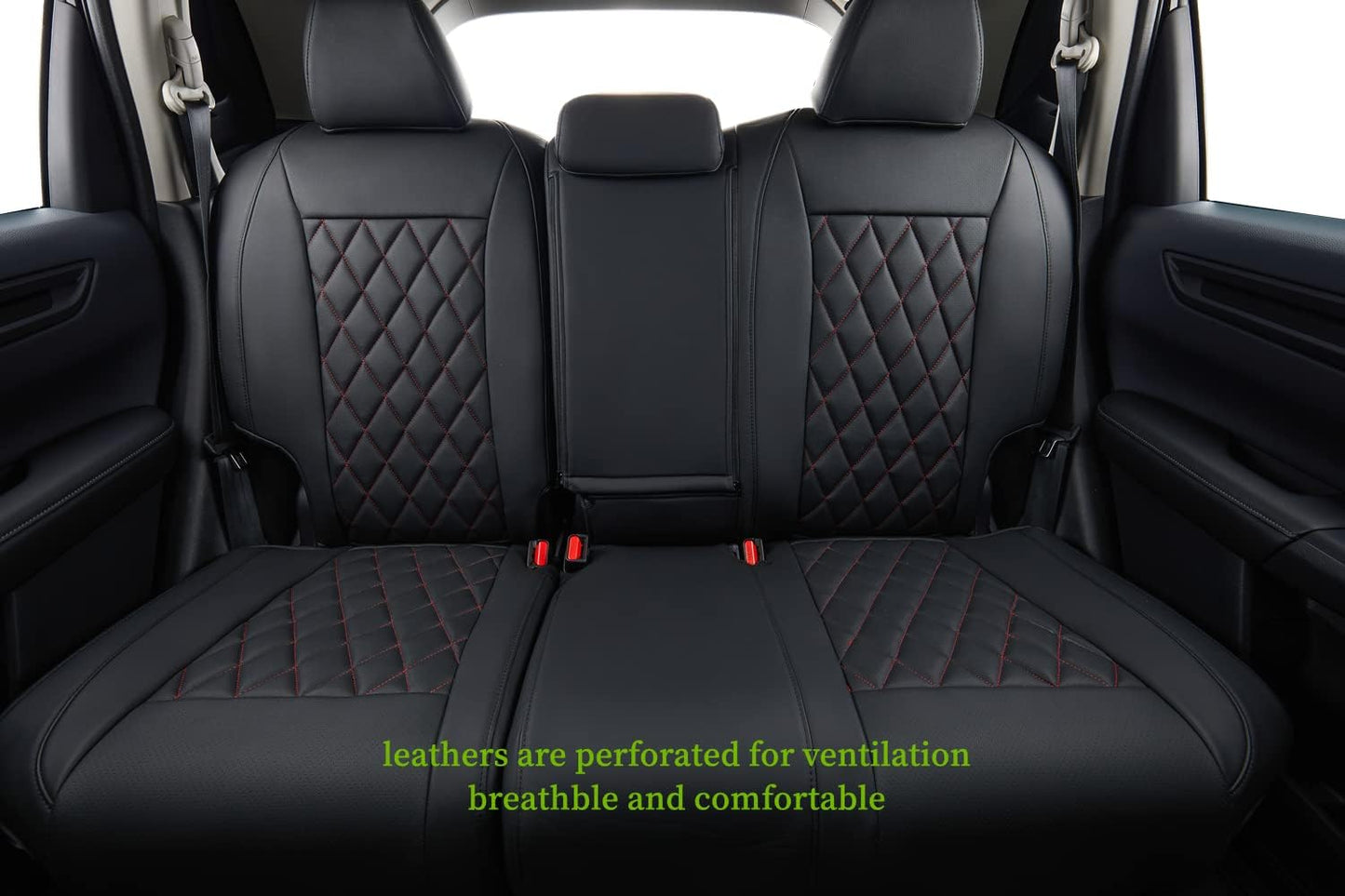 coverdream CRV Waterproof Leather Seat Covers Custom Fit for 2012 2013 2014 Honda CRV EX,SE,EX-L,Touring,Full Coverage,Airbag Compatible,Car Seat Protector(Full Set,Red/Black)