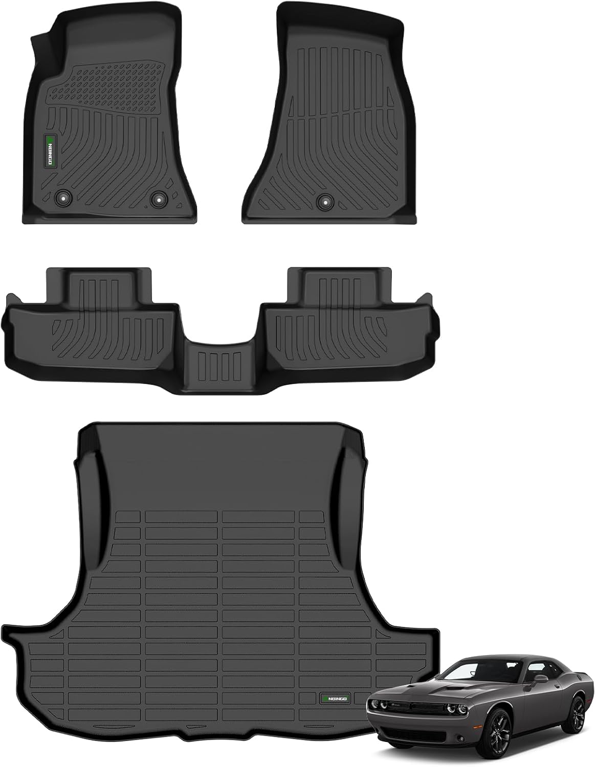 ANBINGO®-Floor Mats & Cargo Liner Custom for Dodge Challenger RWD 2015-2023 All Weather Protection TPE Heavy Duty Non-Slip Automotive Challenger RWD Mats Fits Full Set Accessories, Black