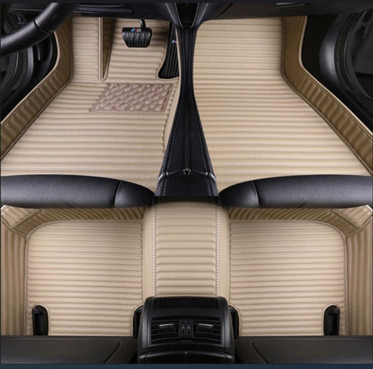 Custom Car Floor Mat Compatible with BMW Mercedes-Benz Toyota Cadillac Lexus Honda Infiniti Nissan Hyundai Kia Audi All Models Cars Sedans SUVs Automotive Mats (Beige Stripe)