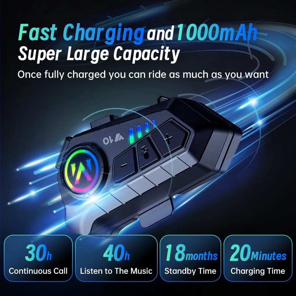 Motorcycle Helmet Bluetooth Headset, Outdoor Wireless Bluetooth 5.3 Headphone Speakers Noise Cancellation Intercom Communication Systems with IPX6 Waterproof/Strong Bass for Dirt Bike