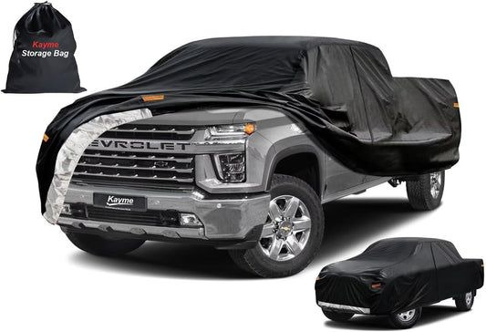 Kayme Truck Cover Custom Fit Chevrolet Silverado 3500HD(2001-2025) Extended/Crew Cab LB. Full Exterior Heavy Duty Outdoor Pickup Truck Car Cover Waterproof All Weather.Car Tarp Sun Dust Protection.