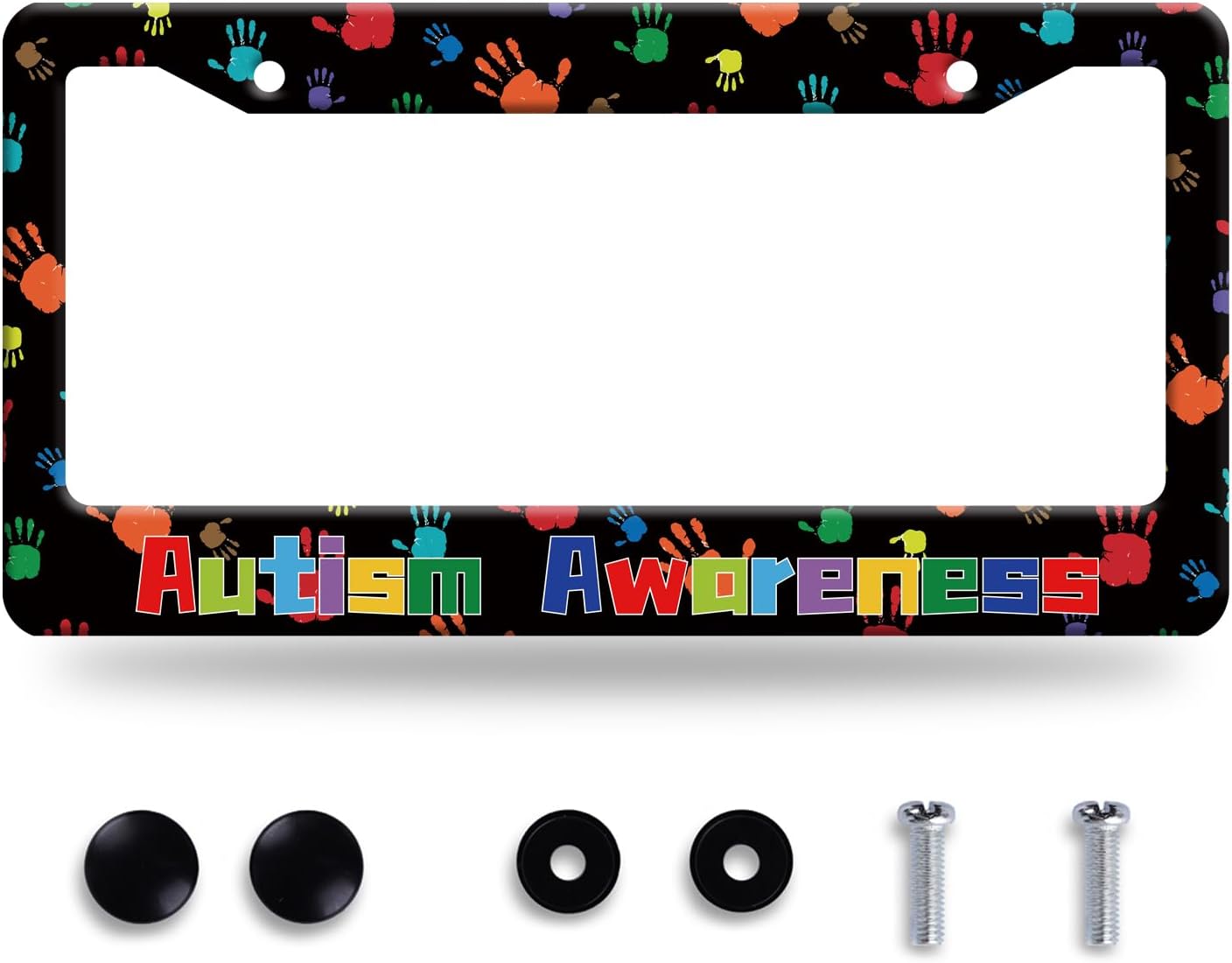 Autism Awareness License Plate Frame Colorful Handprint License Plate Frames Stainless Steel Accessories Cars Decor with 2 Holes and Screws Fits Standard US CA Vehicles Size 12.2 x 6 Inches