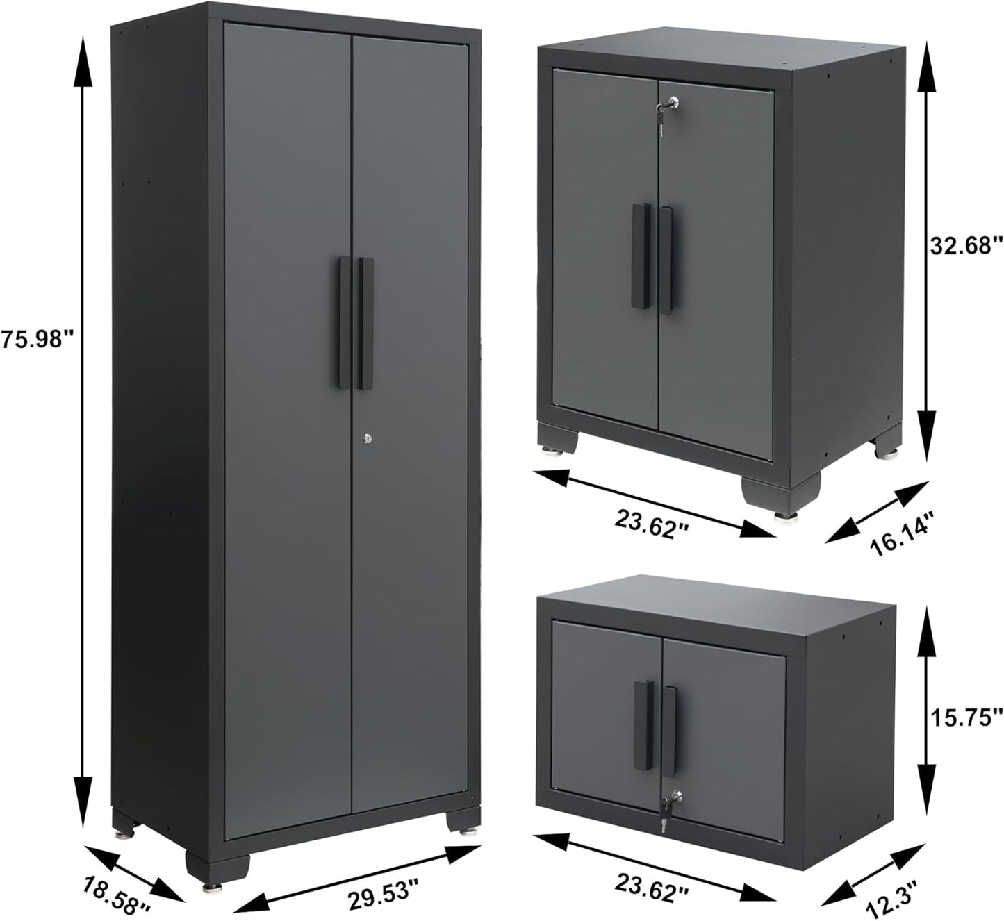 Torin Garage Cabinets Storage System, 9 Piece Included Steel Drawers Rolling Chest,Locked Storage Cabinet, Perfect for Organizing Garage and Tools, 129.92", Black/Grey