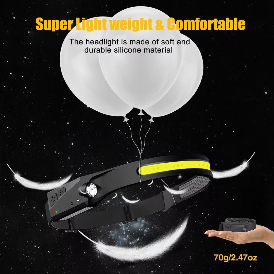 Headlamp Rechargeable 3PCS, 230° Wide Beam Head Lamp LED with Motion Sensor for Adults - Camping Accessories Gear, Waterproof Head Light Flashlight for Hiking, Running, Repairing, Fishing, Cycling