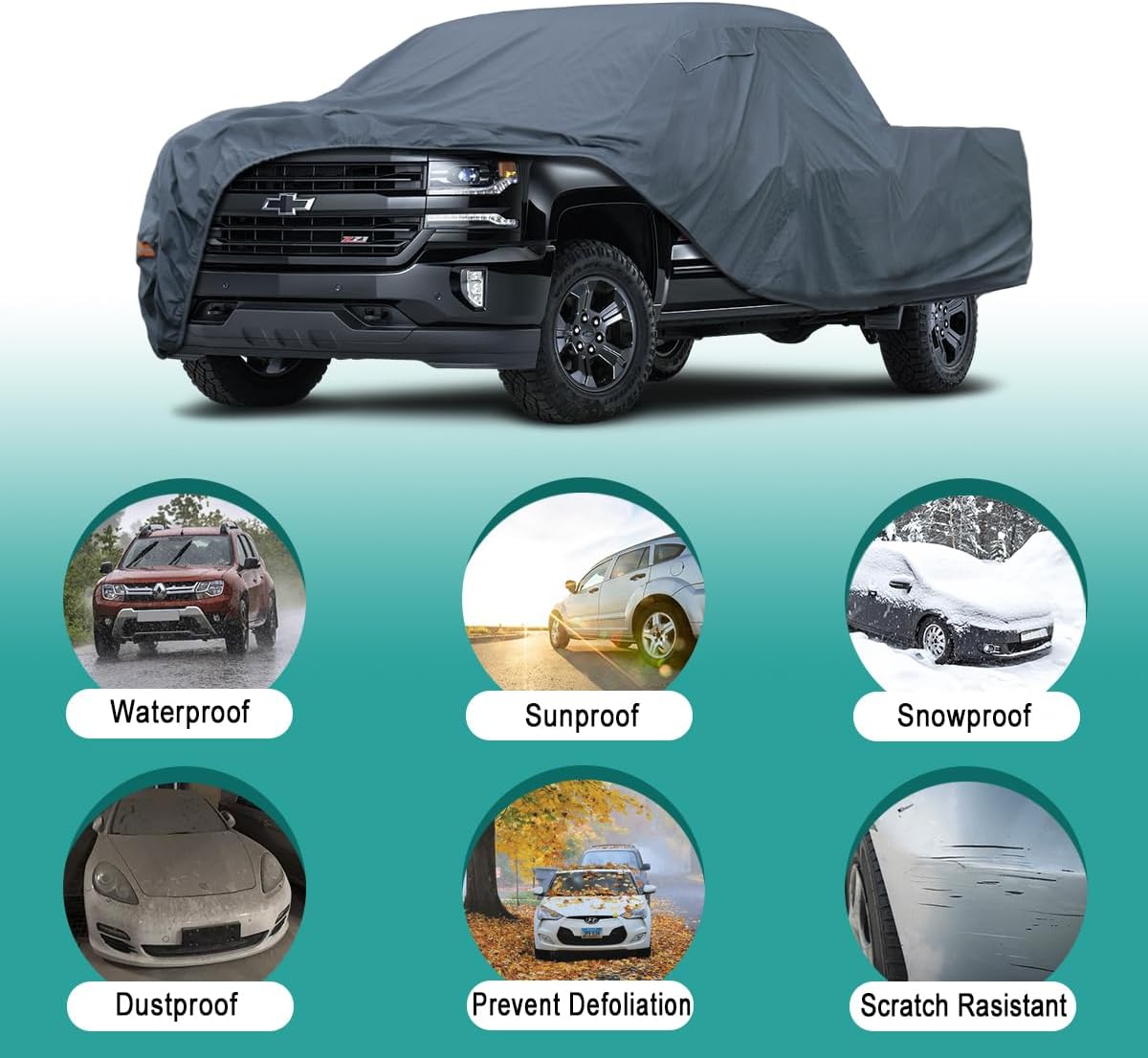 16 Layers Truck Cover Waterproof All Weater, Heavy Duty Outdoor Pickup Truck Cover for Ford F-Series F-150, Toyota Tundra, RAM 1500 2500 3500, Nissan Titan etc. Length up to 250 inch.