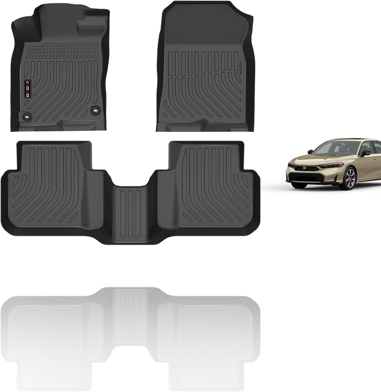 KELCSEECS® All Weather Floor Mats Custom for 2026 2025 Honda Civic Hybrid Sedan & Hatchback Car Mats Floor Liners Honda Civic Hybrid Floor Mats Accessories Black