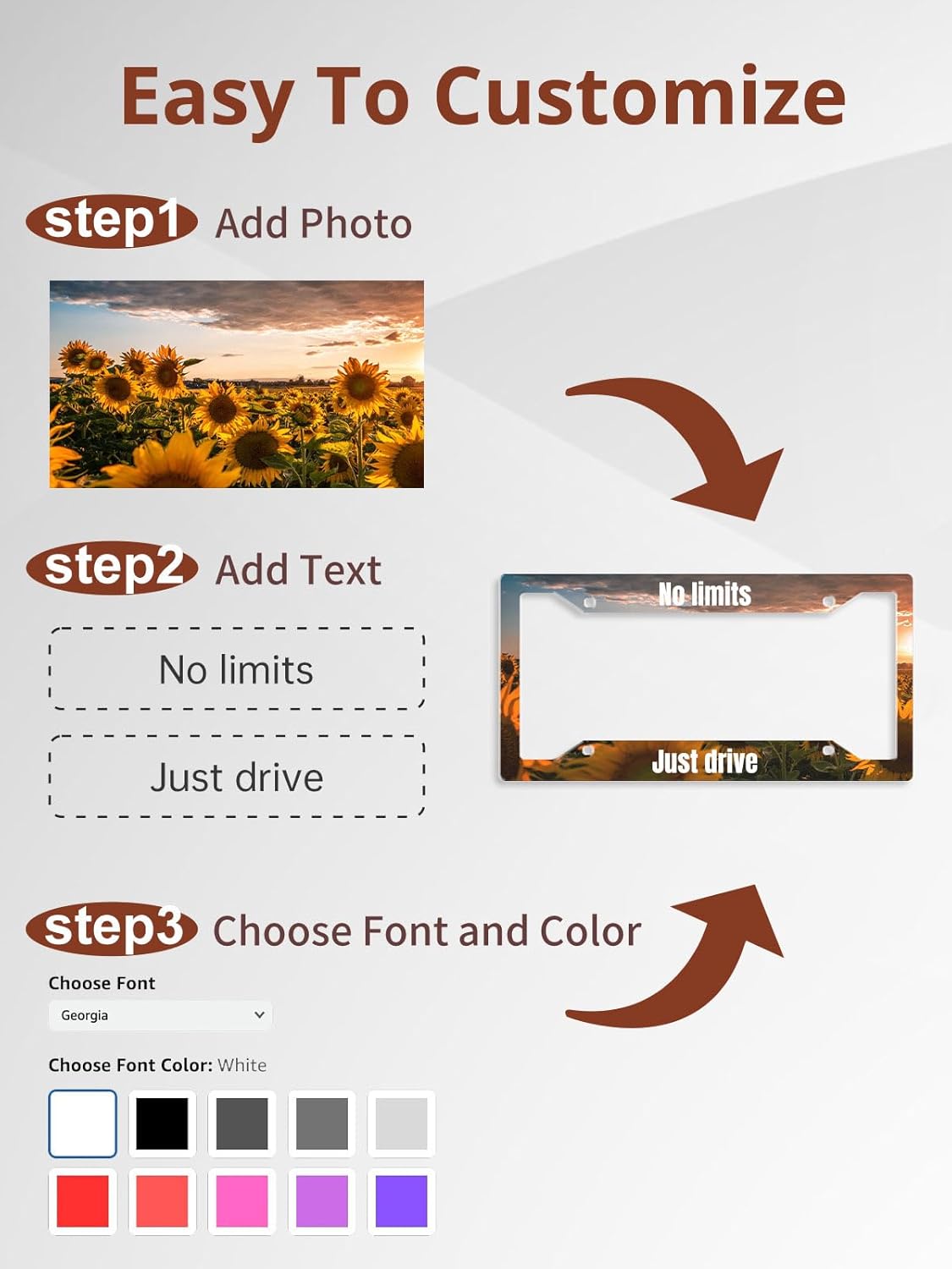 Custom License Plate Frame – Personalized License Plate Holder with Photo & Text – Rust-Proof Aluminum Car Tag Cover for Front/Rear, Car Accessory for Men & Women, Includes Screws, 12"x6"