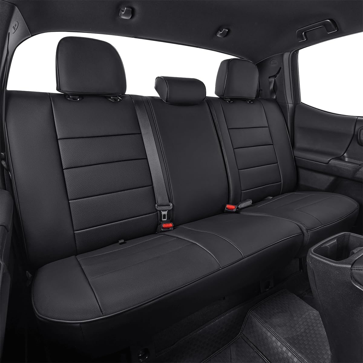 EKR Custom Fit Tacoma Rear Car Seat Covers for Select Toyota Tacoma (Petrol) 2024 2025 Double cab SR,SR5,TRD Sport,TRD Off-Road,Limited - Second Row Only,Leather (Black)