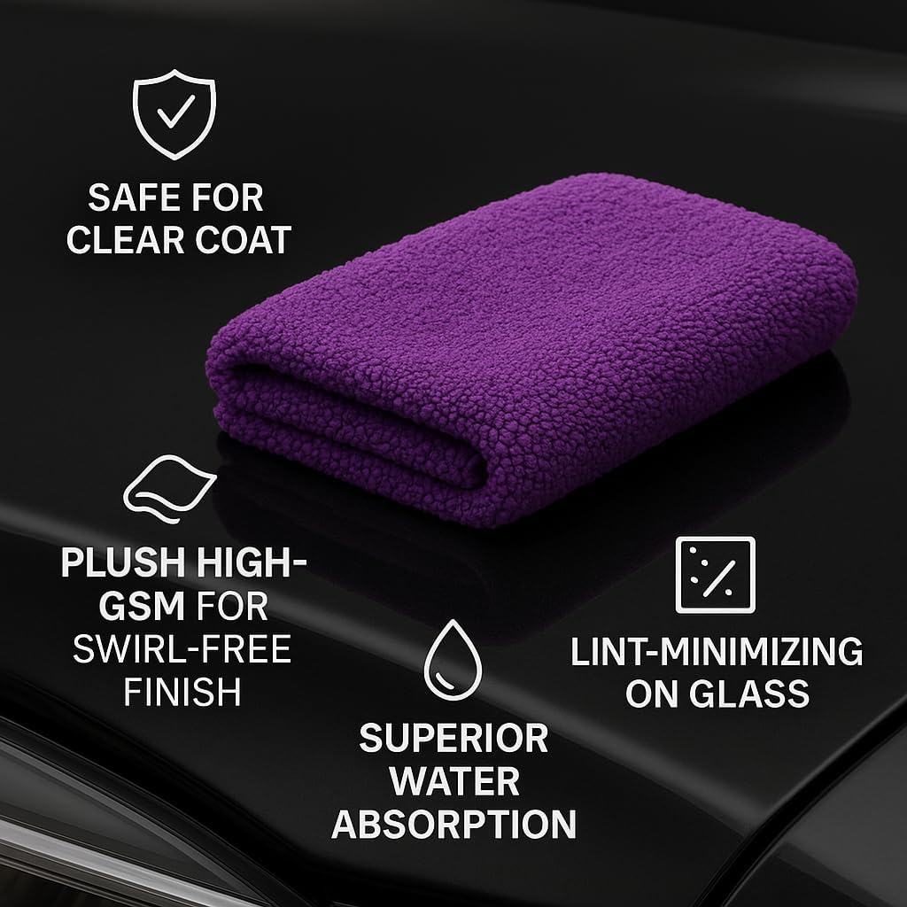 4 Pack Pak Details Edgeless Microfiber Towels for Cars | 16x16 Ultra-Soft, Scratch-Free & Lint-Free Car Detailing Microfiber Cloths for Buffing & Coating | Seamless Finish Auto Cleaning Cloths