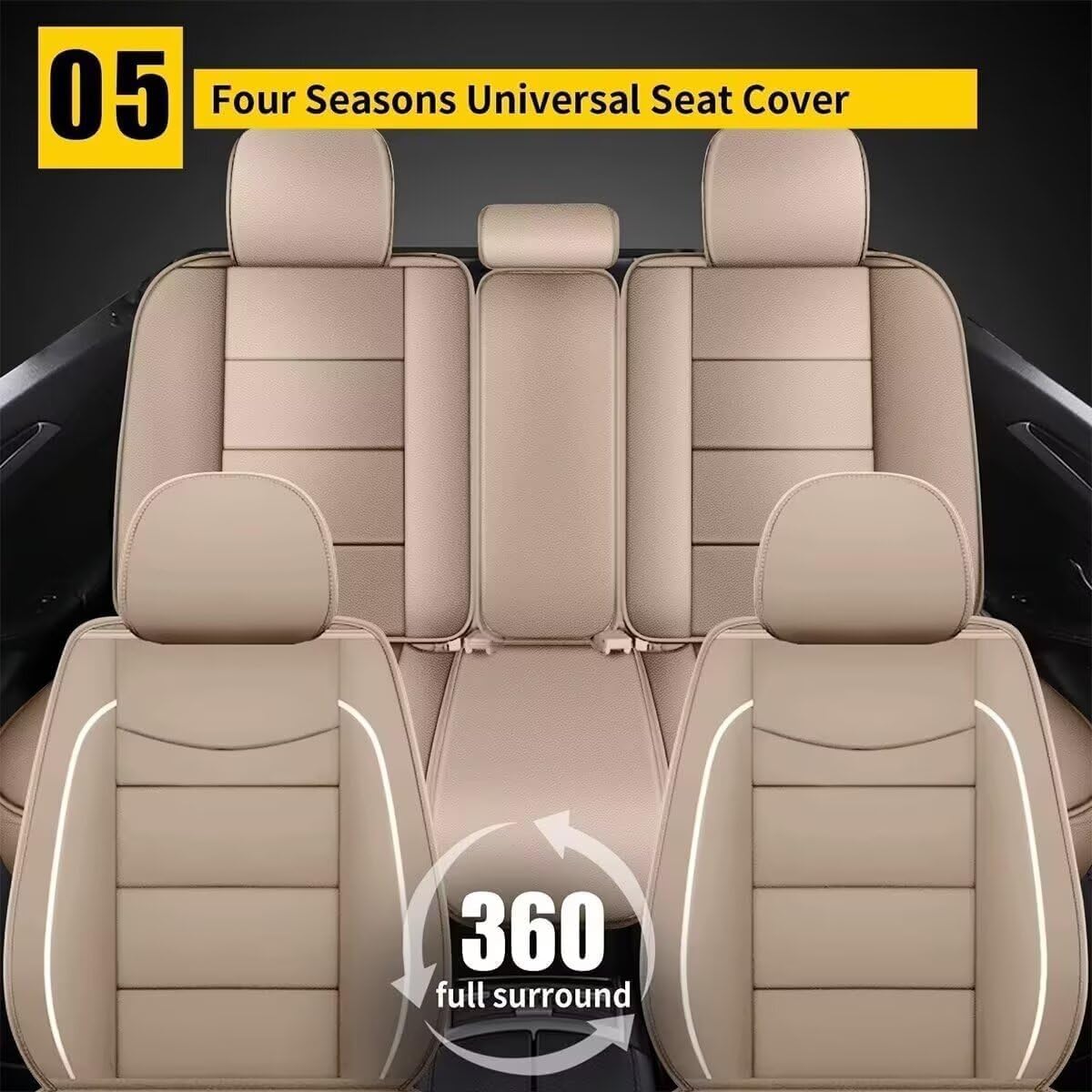 YORKNEIC Leather Car Seat Covers Fit for Hyundai Kona 2018-2025: 2 Front Set Seat Covers - Waterproof Auto Seat Protector Compatible Airbag (Beige)