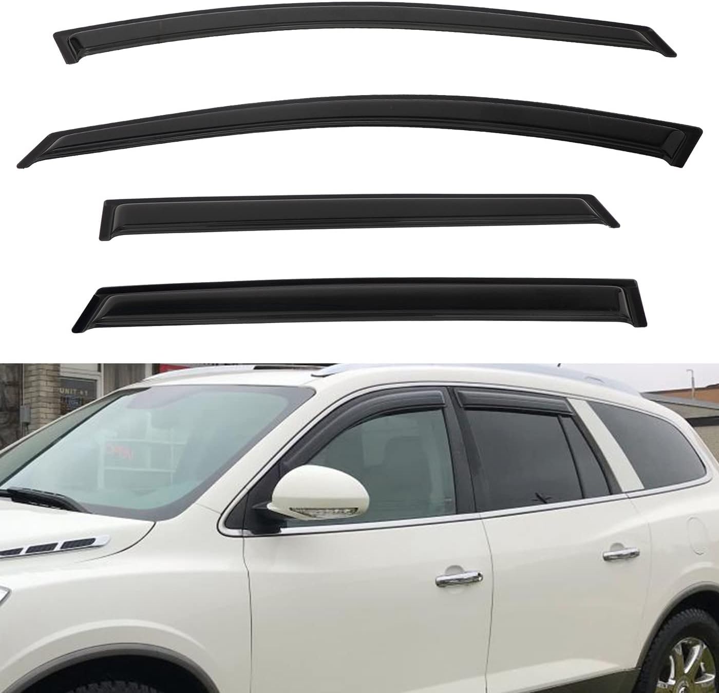 4pcs Front+Rear Smoke Tint Sun/Rain Guard Outside Mount Tape-On Vent Window Visors Compatible with 08-17 Enclave
