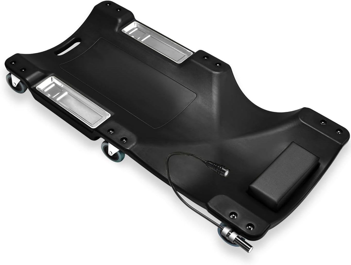 Auto Dynasty 40 Inches Mechanic Creeper, Automotive Garage Repair Low Profile Under Car Rolling Creeper with LED Light and Padded Headrest, Plastic, Black