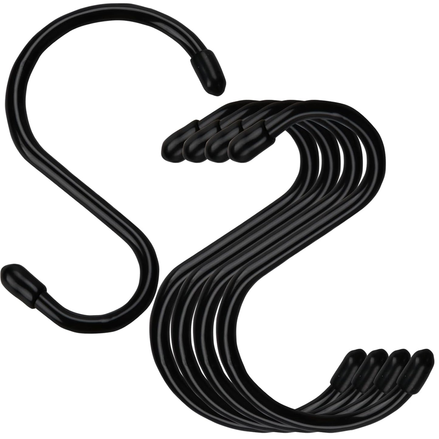 24 Pack 4 inch Large Vinyl Coated S Hooks with Rubber Stopper Non Slip Heavy Duty S Hook, Steel Iron Rubber Coated Closet S Hooks for Hanging Jeans Necklace Plants Cups Jewelry Pot Pan Towels, Black