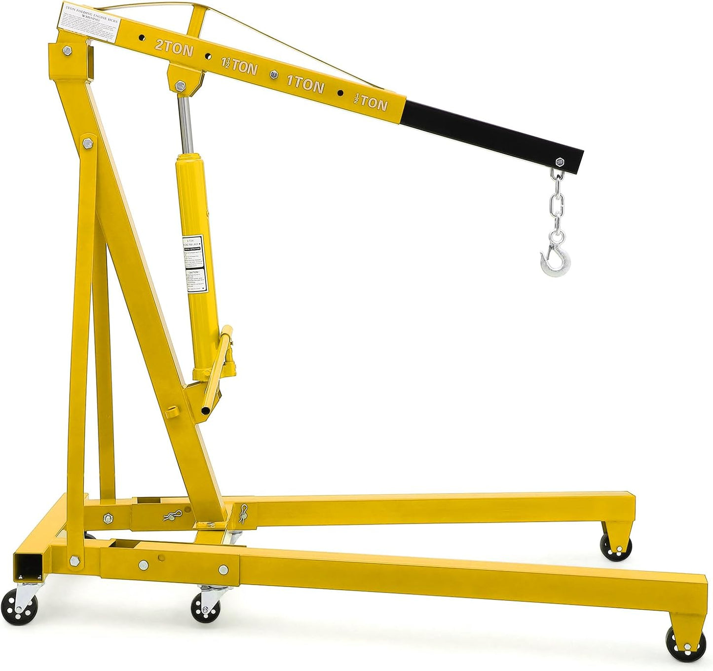 2 Ton Engine Hoist, 4000 Lbs Heavy Duty Folding Cherry Picker Engine Lift Hydraulic Tilting Engine Shop Crane with 6 Iron Caster Wheels Telescopic Boom Hitch,Yellow