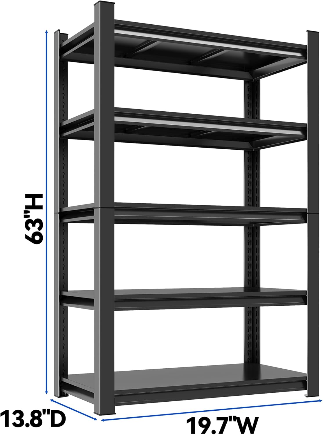63"H Garage Shelving Heavy Duty Rack, 3000 LBS Extra Large Capacity 5 Tier Adjustable Storage Shelves, Metal Industrial Shelf Units for Garage, Basement and Warehouse, 63"H×19.7"W×13.8"D, Black