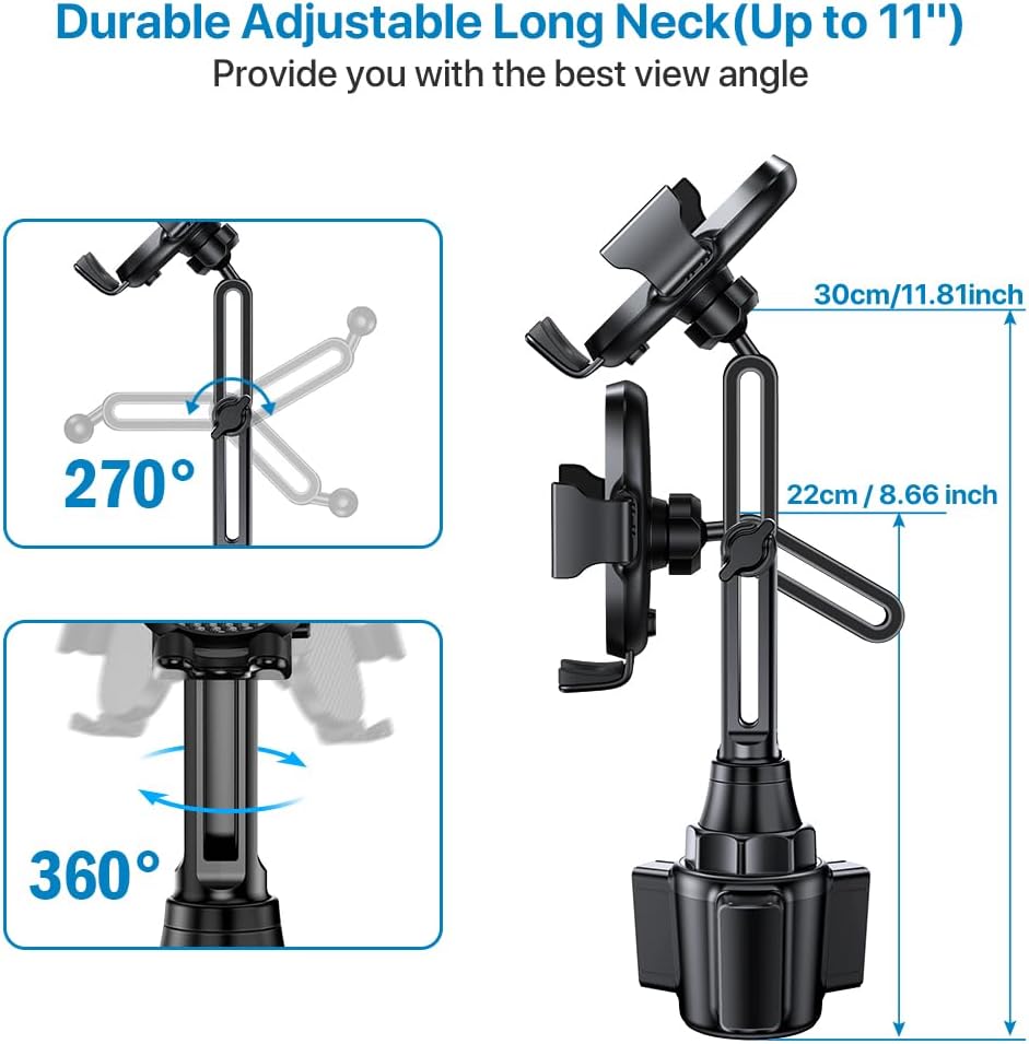 Miracase [2025 Latest Upgraded] Universal Cup Phone Holder for Car, [Rotatable & Adjustable] Long Neck Car Cup Holder Phone Mount Compatible with iPhone, Samsung, Google & More Smartphones