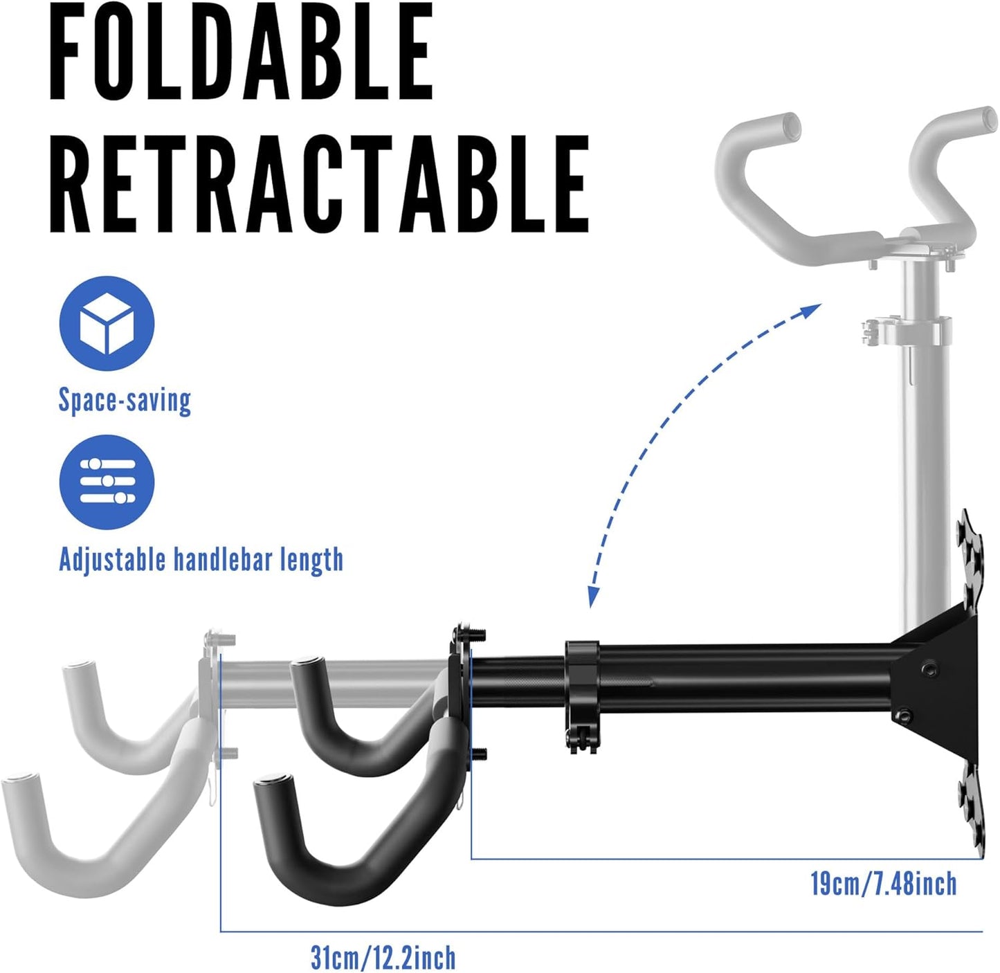 Bike Wall Mount Hanger - Adjustable Horizontal Bicycle Storage Rack for Garage and Home - Metal Hook Holder for Road, Mountain, and Hybrid Bikes