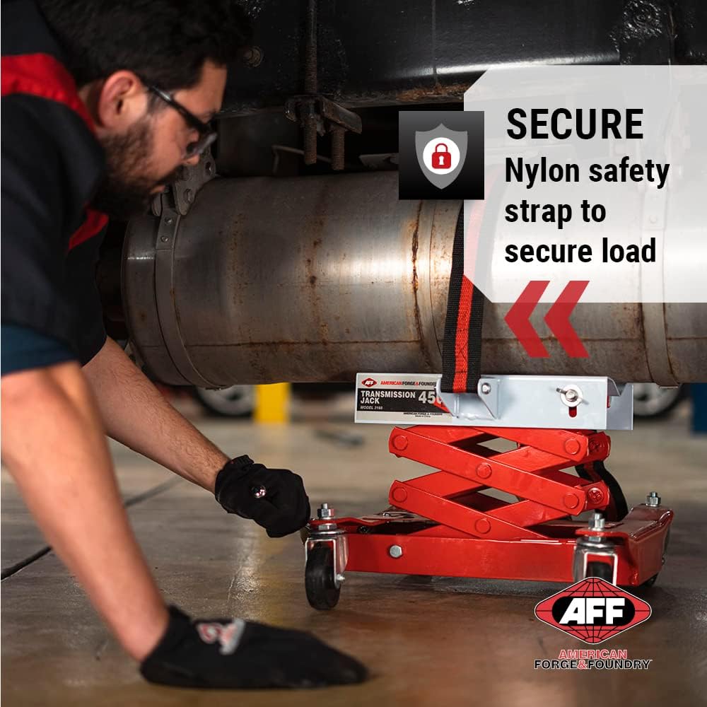 AFF Manual Transmission Jack - Use 1/2" Drive Ratchet to Operate - for Transmissions & Gas Tanks on Smaller Vehicles - 450 lbs Capacity