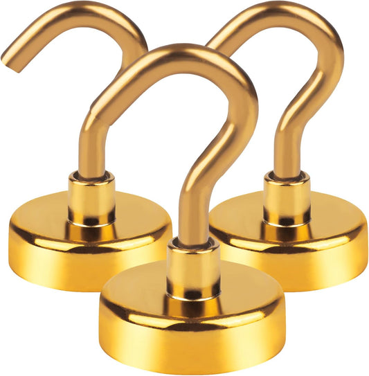 DIYMAG Magnetic Utility Hooks, 30Lbs Heavy Duty Rare Earth Neodymium Magnet Hooks with Nickel Coating for Kitchen, Garage, Cruise, Classroom, Workplace and Office etc, 3 Packs (Yellow)