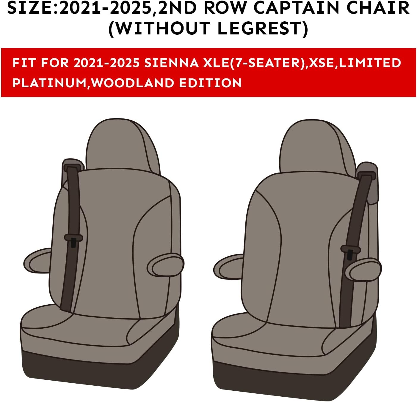 EKR Sienna Seat Covers for 2021-2025 Toyota Sienna XLE,XSE,Limited,Platinum,7 Seats,2nd Row Captain Chairs W/NO Legrest,Seat Covers Full Set for Cars,Car Seat Protectors-Leather(Black/Gray)