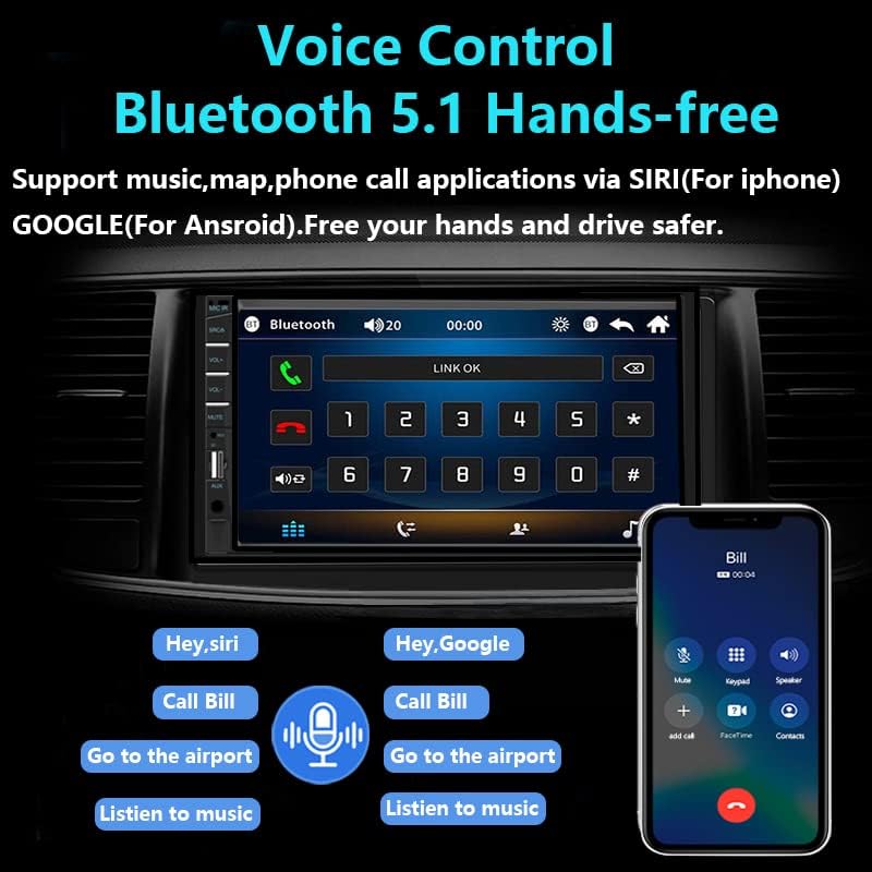 Naifay Car Stereo Double Din Radio with Bluetooth, Car Radio Touchscreen 7 Inch MP5 Player Car Stereo with Backup Camera Bluetooth, Mirror Link, FM/SWC/USB/SD/AUX, Car Audio Receivers with Subwoofer