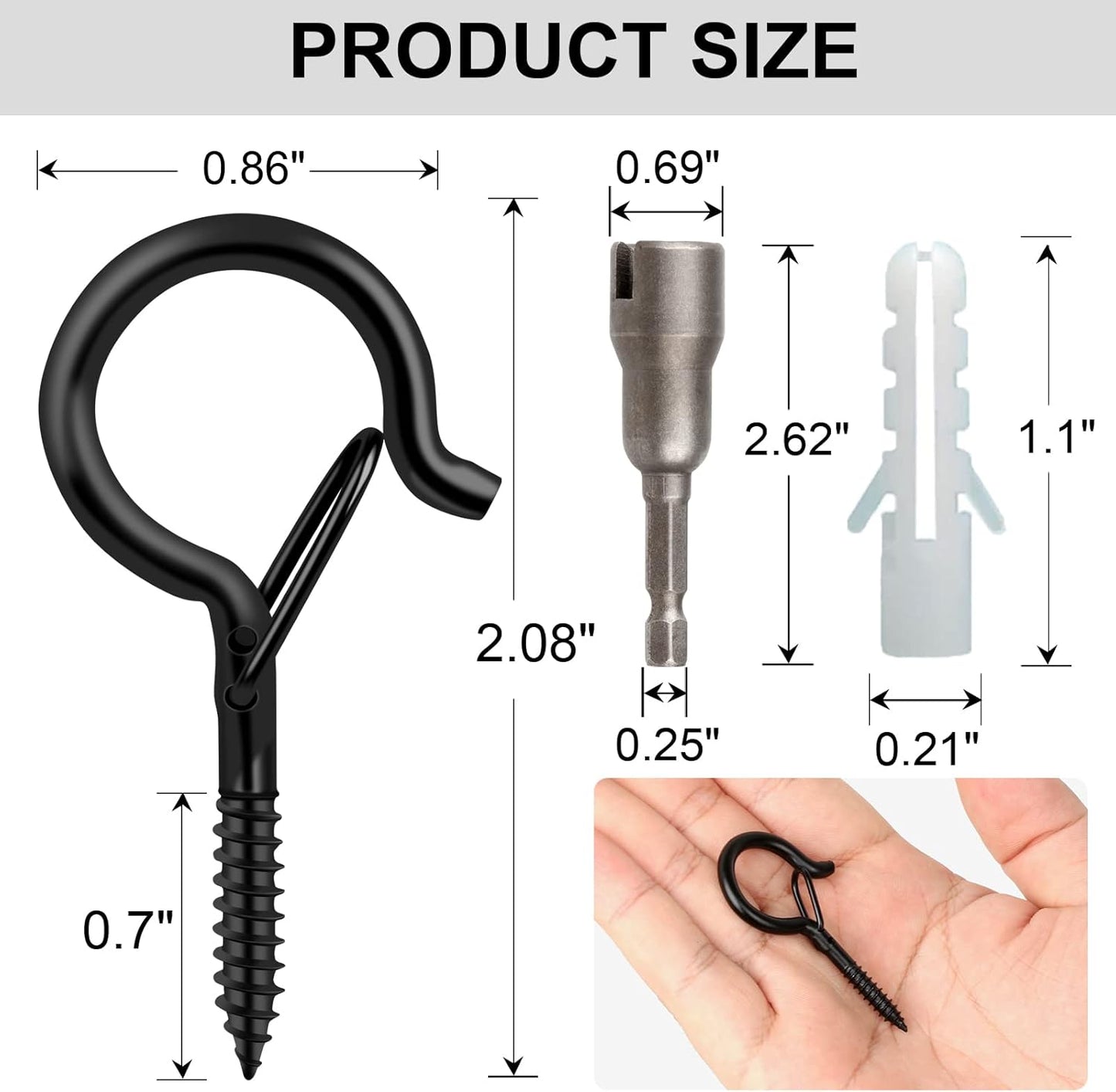 24 PCS Q-Hanger Hooks, Screw Hooks for Outdoor String Lights, Safety Buckle Design Cup Eye Hook for Hanging Christmas Lights, Plants, Wind Chimes, Mounted on Wall Ceiling, Include 1 Wing Nut Driver