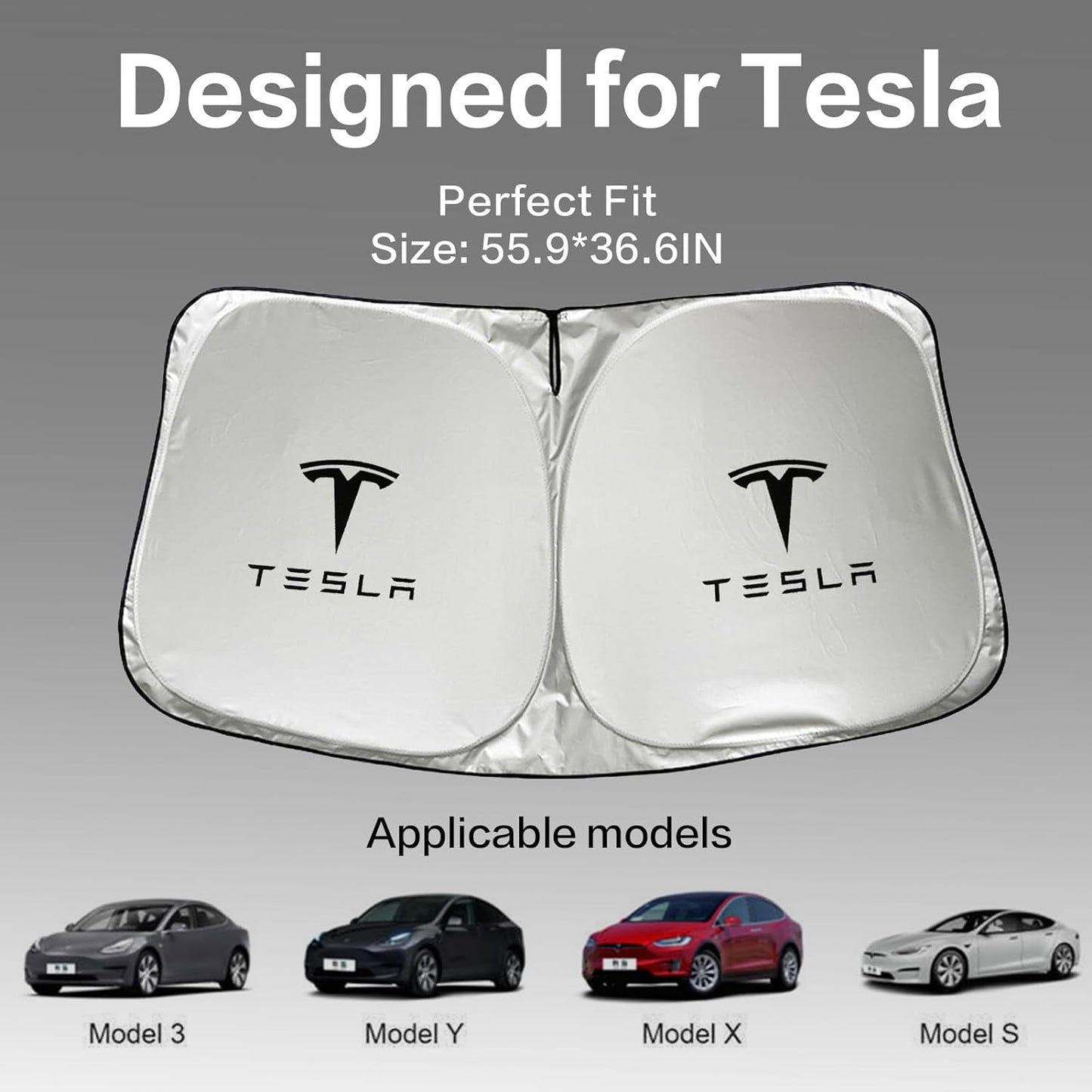 300T Sunshade for Tesla Model Y Model 3, Car Accessories 2025 for Tesla, Front Window Sunshade with Organizer Bag, Gifts for Tesla Owners (Red)