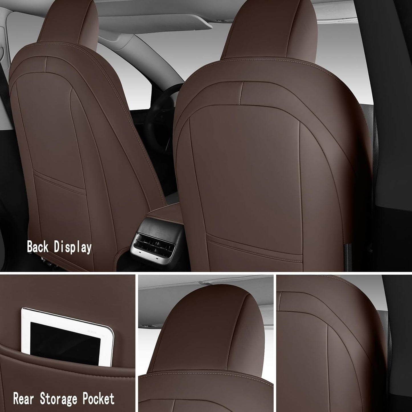 Tesla Model Y Seat Cover Full Set, Faux Leather Tesla Car Seat Cover, Perfect Suitable for Tesla Model Y 2020 2021 2022 2023 2024 2025 (Brown)