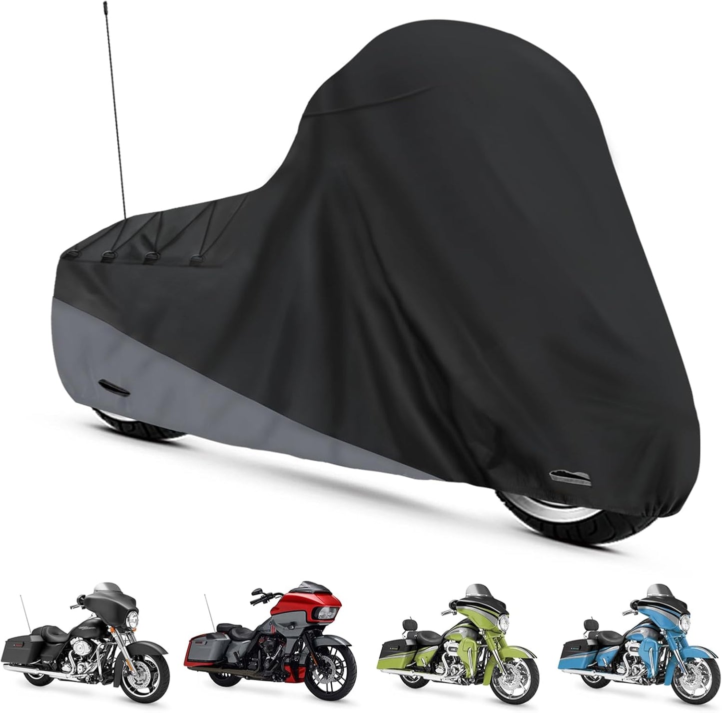 XYZCTEM Motorcycle Cover for Touring Models Harley Davidson Road King Road Glide Street Glide Electra Glide Low Rider-ST Indoor & Outdoor All Weather Protect from Dust Sunlight Rain, Black