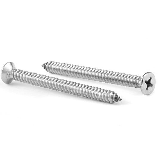 #10 x 2" Wood Screw 100Pcs 18-8 (304) Stainless Steel Screws Flat Head Phillips Fast Self Tapping Drywall Screws by SG TZH