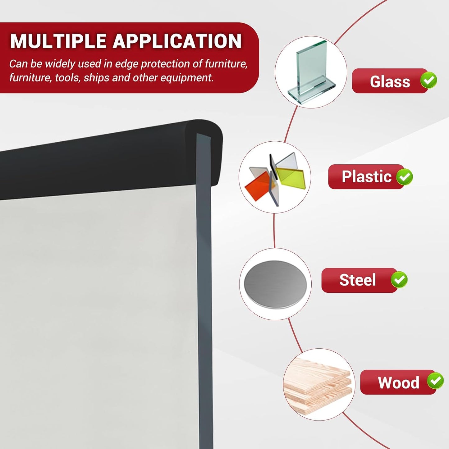 Rubber Edge Trim, 5/16" Self Adhesive Flexible U Channel Edge Protecter for Sheet Metal, Glass, Flexiglass and Plywood, Fit for 9/32"-11/32" Width Edge, Black Color, 20Ft, EPDM Material