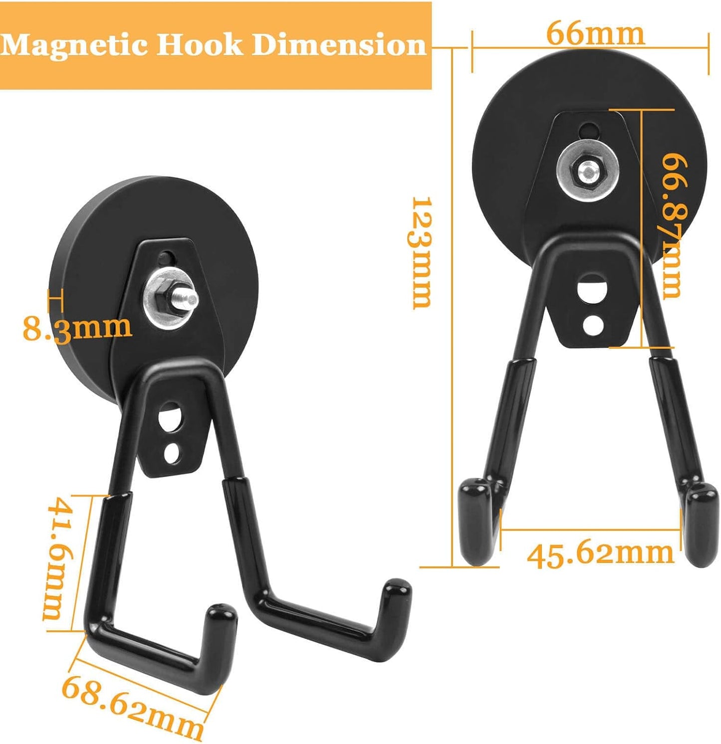 Strong Magnetic Hooks Heavy Duty, 2.59" (66 mm) Garage Magnet Hooks with Anti-Slip Coating, 2 Pcs Industrial Strength Utility Magnet Hooks, for Cordless Drills Hanging Metal Cabinets Tool Pegboard