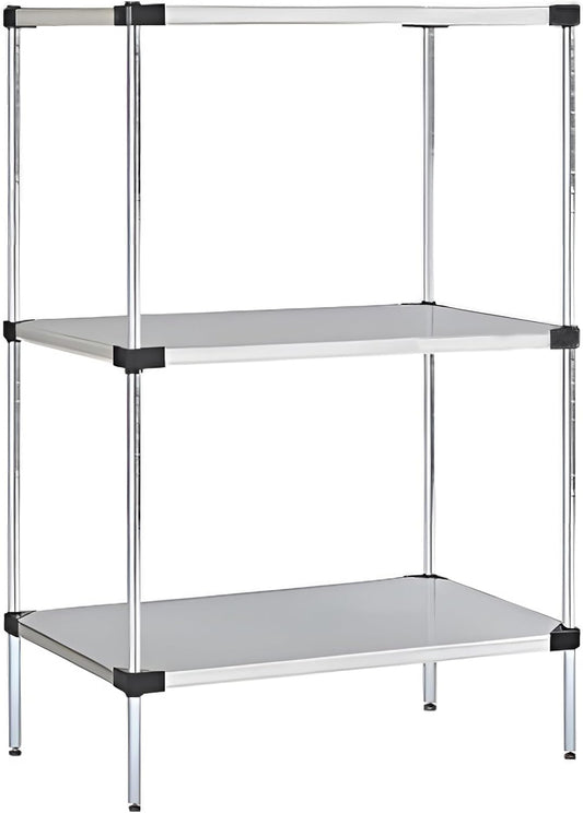 Omega Solid Stainless Steel Shelves, 14" Deep x 48" Wide x 34" High 3 Tier Heavy Duty Solid Shelving Unit for Kitchen Garage Office Restaurant Warehouse 800-lb Per Shelf Weight Capacity