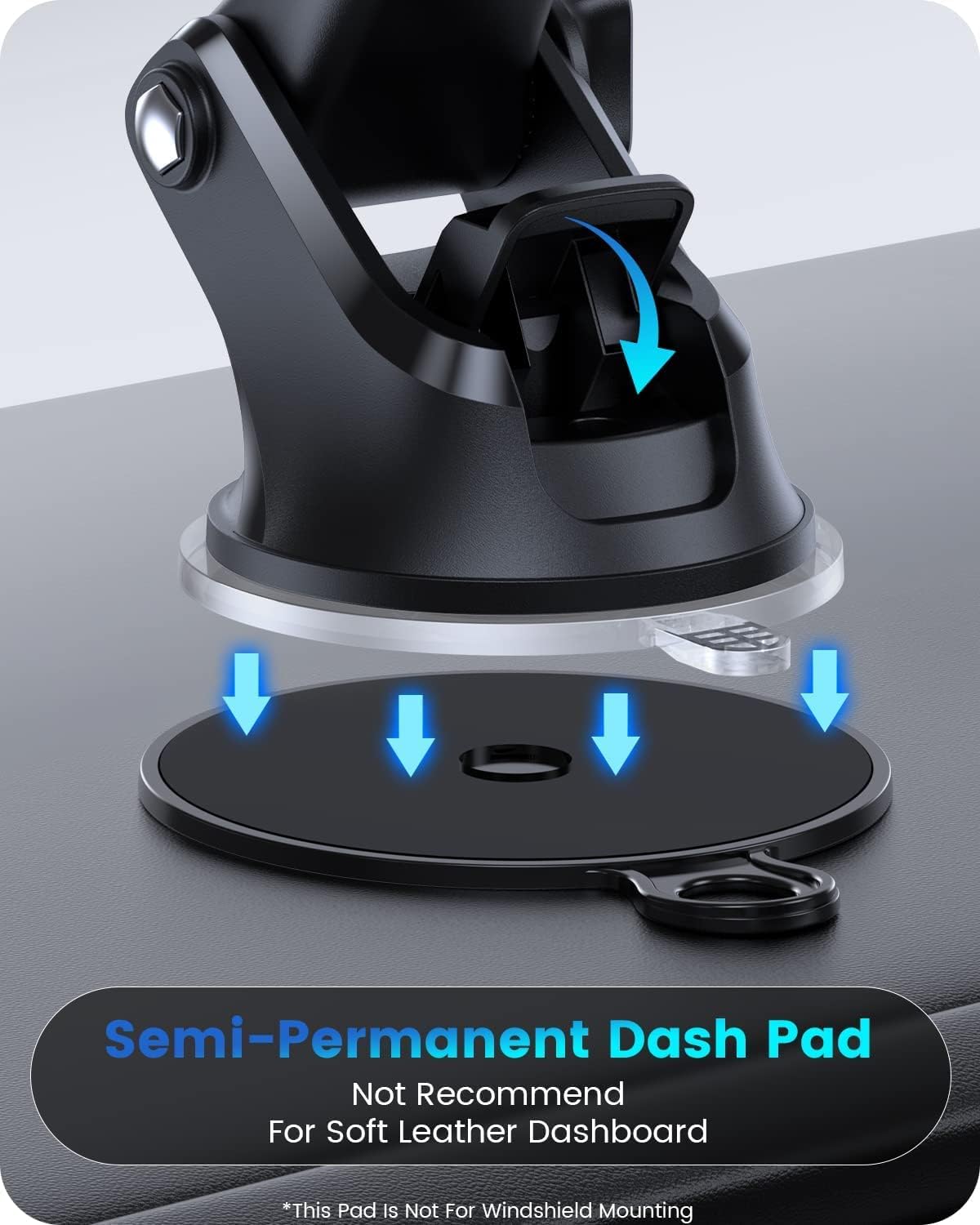 OQTIQ 3-in-1 Car Phone Mount – Dashboard, Windshield & Air Vent Holder with Strong Suction Cup, Adjustable Arm, 360° Rotation – Compatible with iPhone & Android Phones