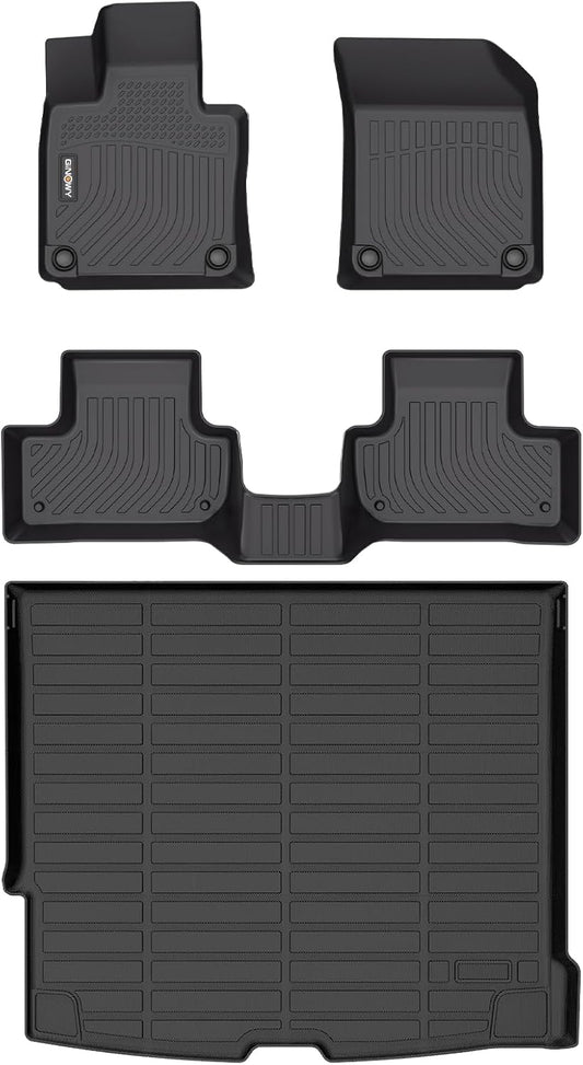 GINOWY-Floor Mats & Cargo Liner for Volvo XC60 Recharge 2022-2025, All Weather Car Floor Mats Cargo Liner TPE Rubber Trunk Mat Trunk Liner, XC60 Recharge Accessories