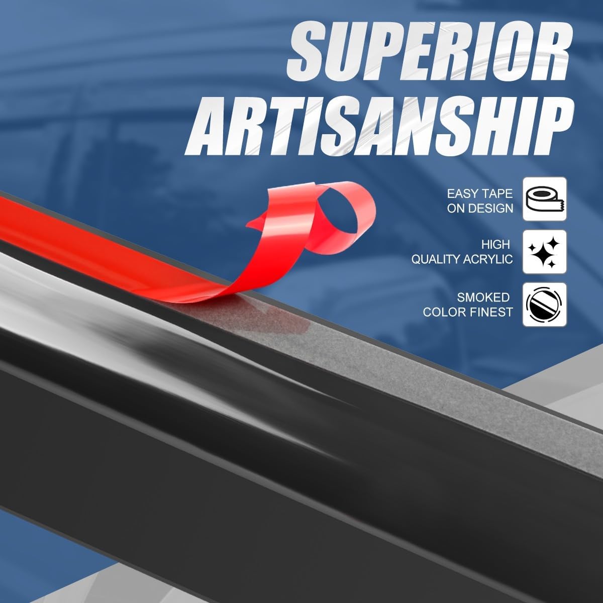 Auto Dynasty 4Pcs Carbon Fiber Pattern Window Visors Compatible with 2008-2013 Jeep Liberty, Tape-On Front & Rear Window Deflectors, Glossy Dark Smoke