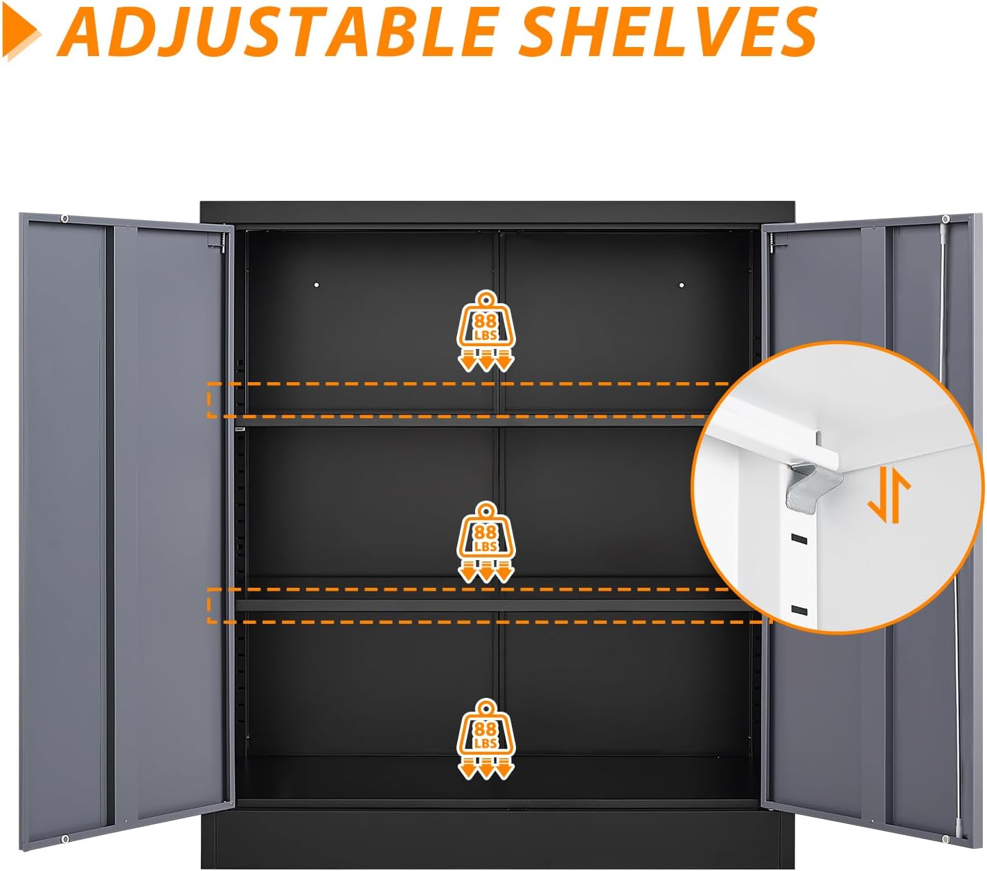 Metal Storage Cabinet, Lockable Storage Cabinet with 2 Doors and Shelves, Metal Cabinet with Lock, Small Lockable Metal Cabinet for Home Office(Black Grey)