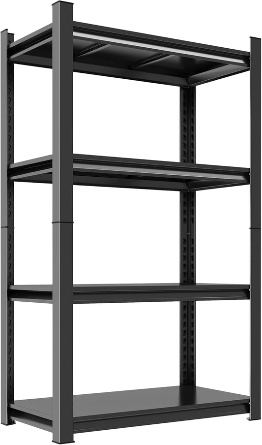 63"H Garage Shelving Heavy Duty Rack, 2400 LBS Extra Large Capacity 4 Tier Adjustable Storage Shelves, Metal Industrial Shelf Units for Garage, Basement and Warehouse, 63"H×35.4"W×15.75"D, Black