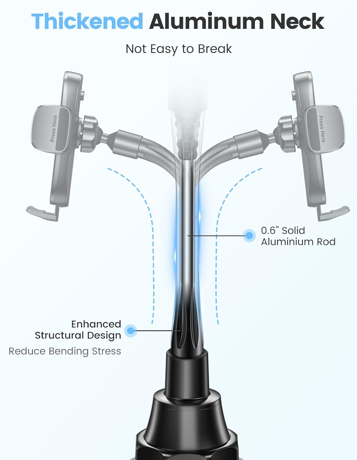 Car Phone Holder, Dual 360° Rotate Gooseneck Cup Holder Phone Mount for Car, Flexible Cell Phone Holder Car Compatible with iPhone 16 Pro Max/15/14/13/12/11, S25/S24/S23/S22, 4”-7” Phone