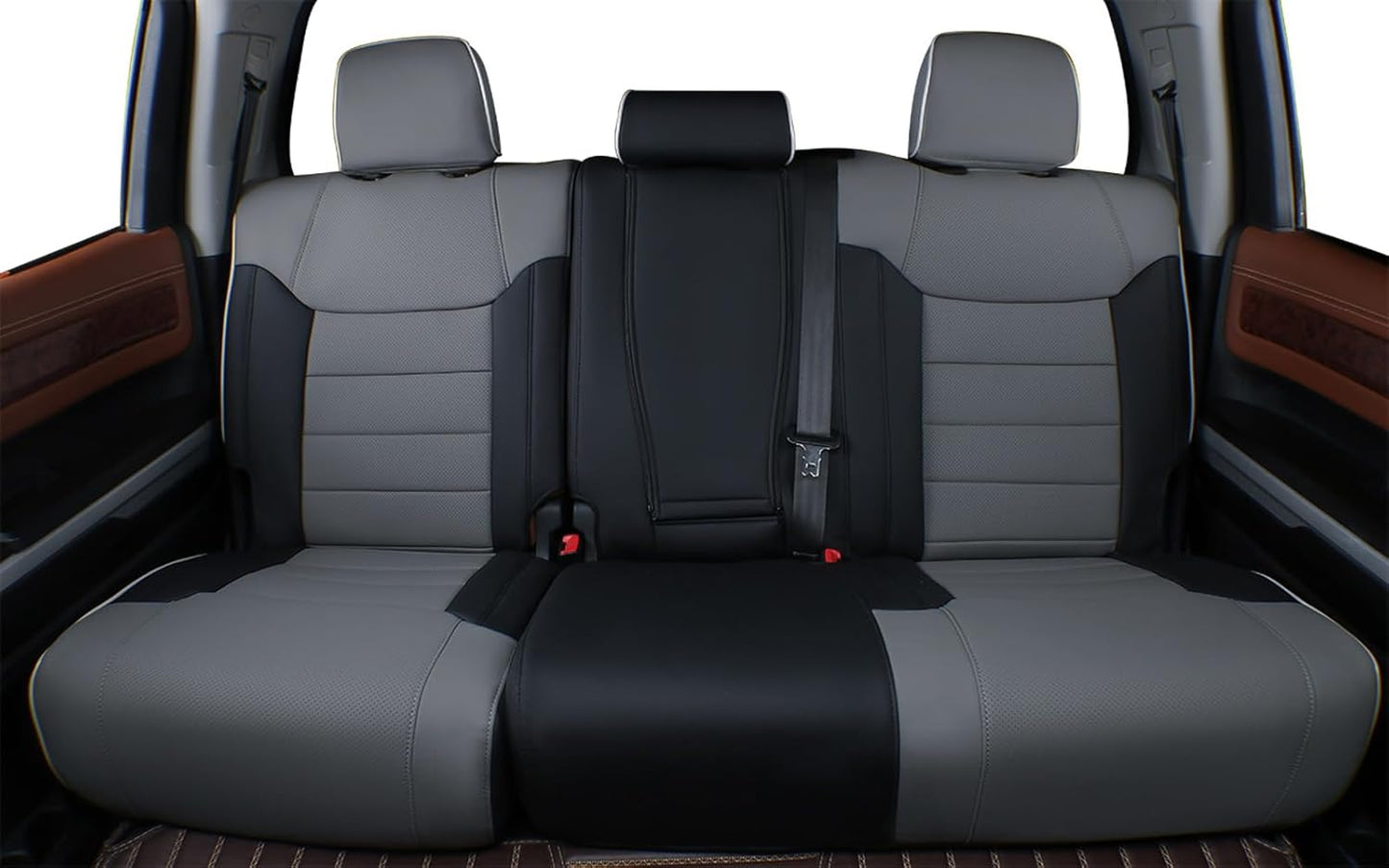 EKR Custom Fit Tacoma Leather Car Seat Covers for Select Toyota Tacoma 2012 2013 2014 2015 (Regular Seats)- Full Set, Leathere (Black/Gray)