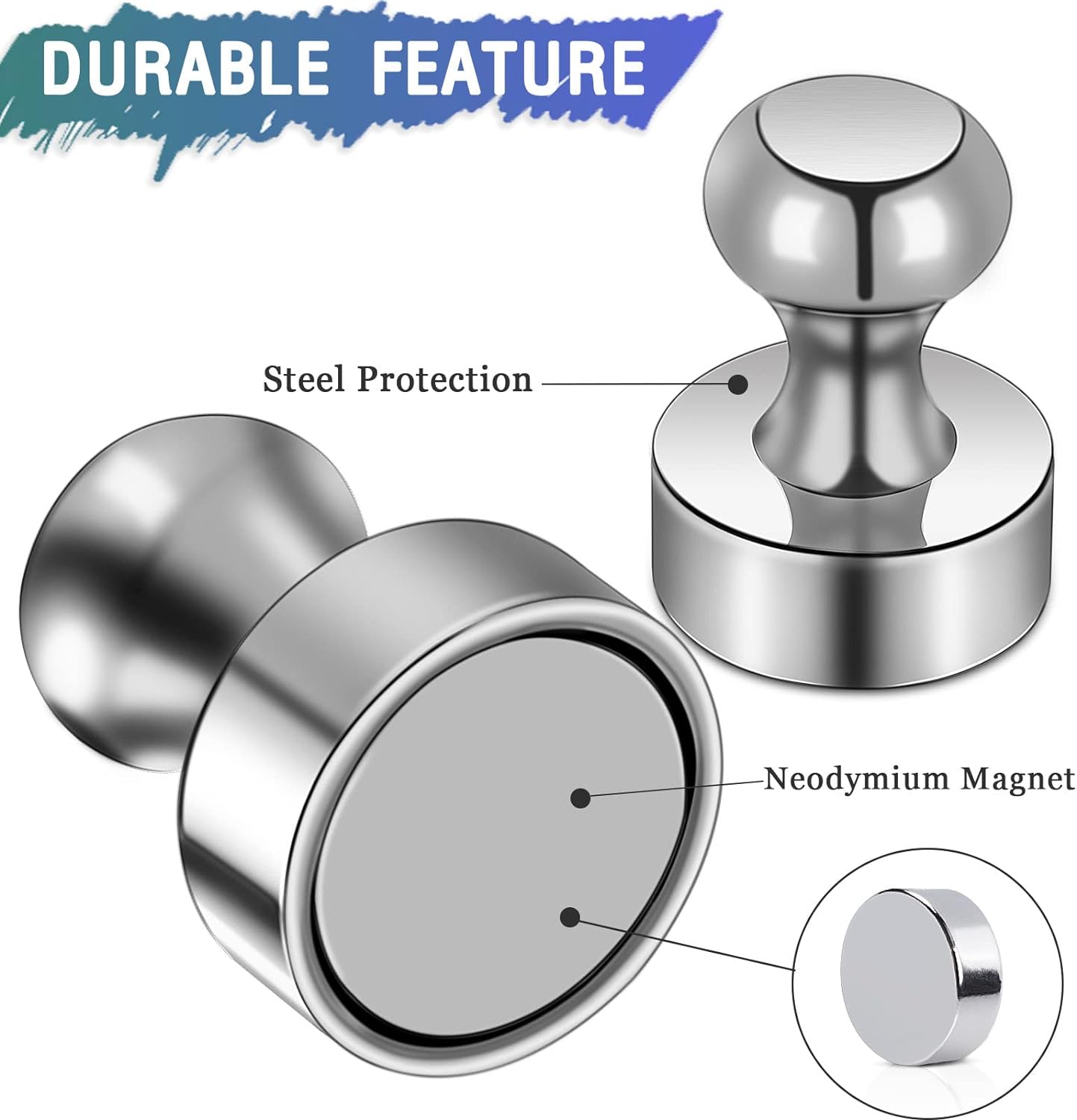 50 Pack Fridge Magnets, 4 Color Small Strong Rare Earth Magnets for Whiteboard, Push Pin Neodymium Magnet Refrigerator Magnet for Office, Classroom, Kitchen, Home