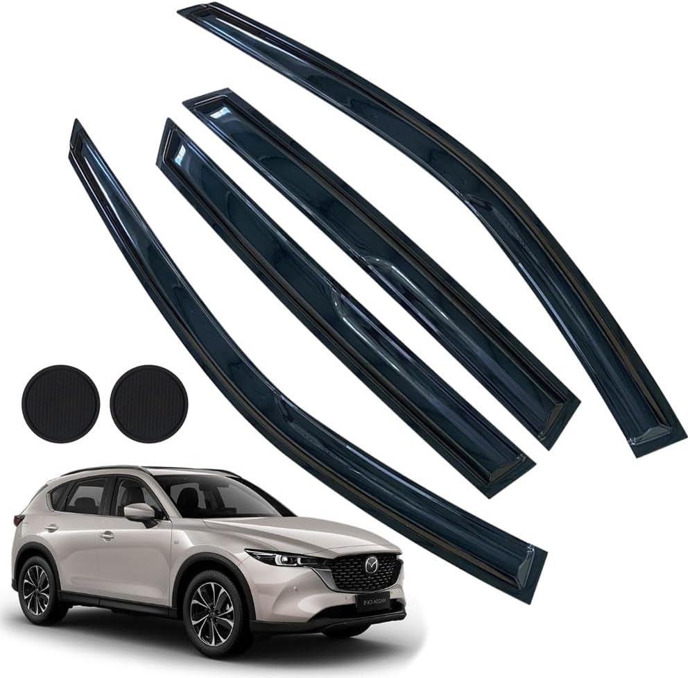 Rain Guards for Mazda CX-5 2017-2023, Tape-on Side Window Deflectors for Mazda CX-5, Window Visors for Mazda Cars, for Mazda Car Accessories 4 Rain Guards ＆ 2 Car Coasters