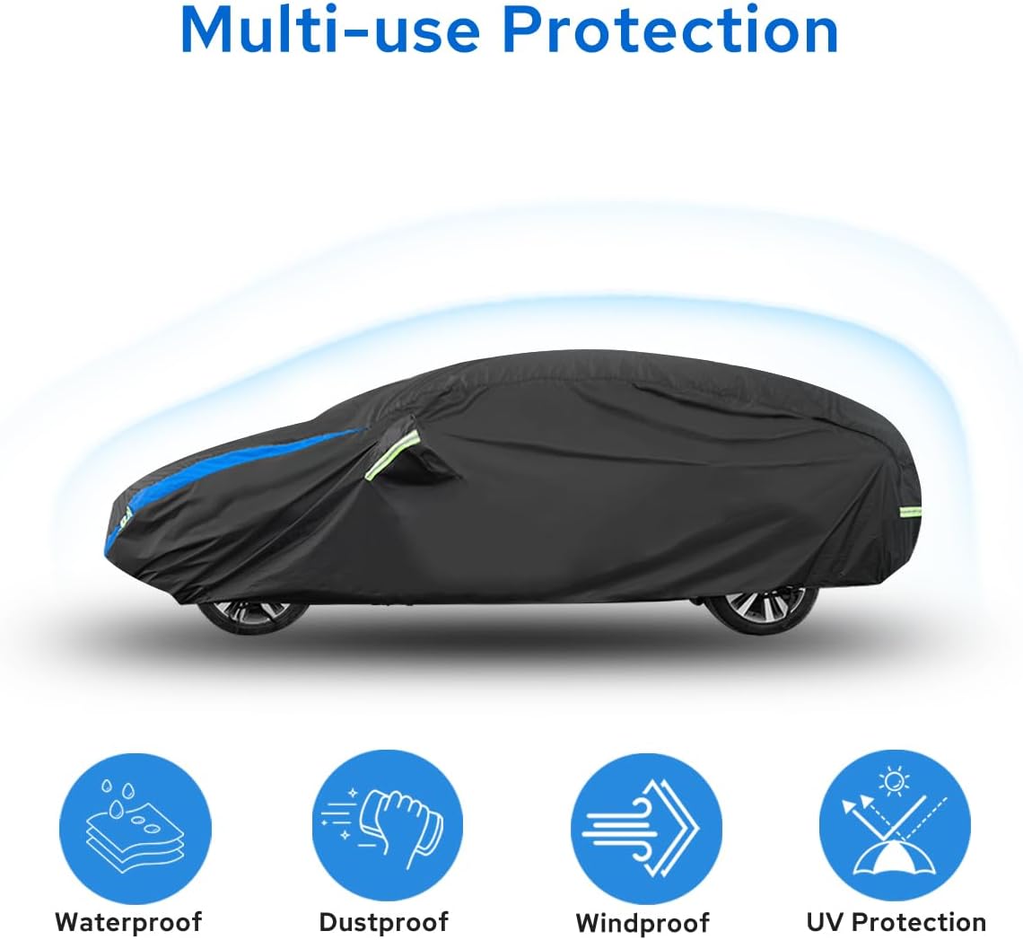 Avecrew Car Cover for Tesla Model 3 2017-2024, Custom Fit Full Exterior Cover with Charging Port and Breathable Ventilation Mesh, Waterproof All Weather Outdoor Rain Snow Sun Protection Cover