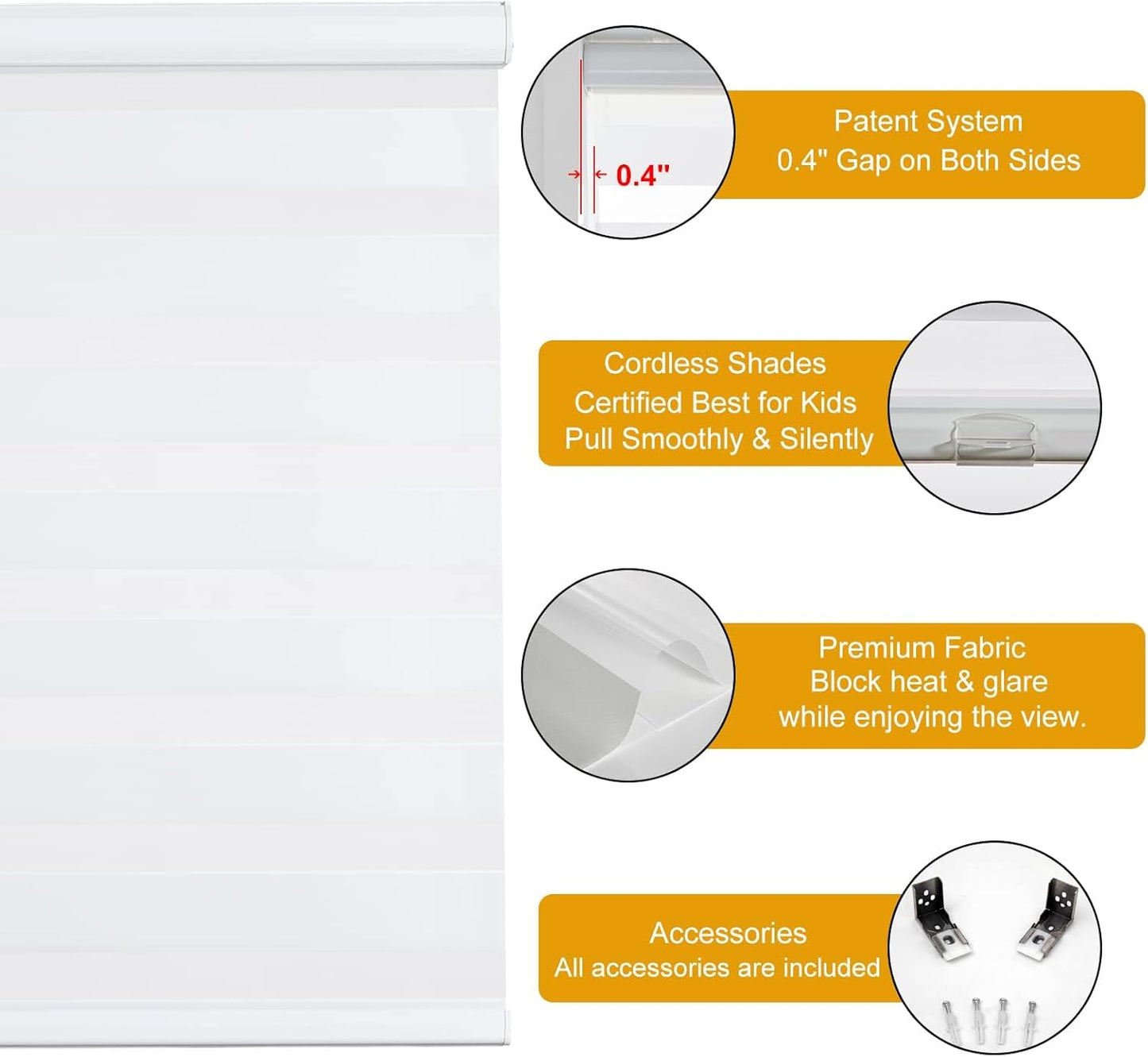 Persilux Zebra Blinds for Windows, Cordless Roller Shades Window Treatments (69" W x 72" H, White) Light Filtering Dual Layer Roller Window Shades Light Filtering Sheer Shades for Home and Office