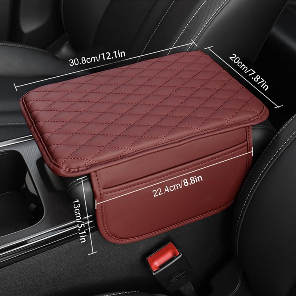 Memory Cotton Leather Car Armrest Box Pad, 2025 New Universal Style Memory Cotton Car Armrest Box Pad, Upgrade Vehicle Seat Box Cushion Protector for SUV Truck (Red)