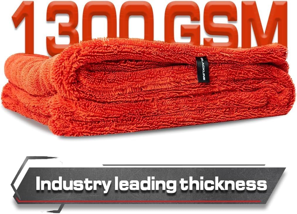 Blackline Car Drying Towel - 2ft x 3ft XL-Popular Pick Among Detailing Pros - 1300 GSM Microfiber Towel - Absorbs Over 8lbs of Water - Leaves No Streaks, Spots or Scratches - Dries an Entire Car