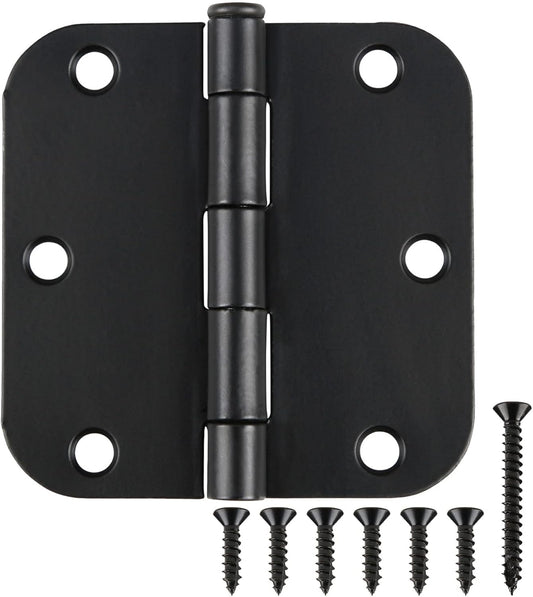 42 Pack Matte Black Door Hinges 3.5 Inch 5/8" Radius, Interior 3 1/2" Bi-fold Table Closet Rounded Hinge for Doors,Furniture,Farm,Book Shelf,Gate,Bed Room,Entryway,Patio,Playhouse,Kit