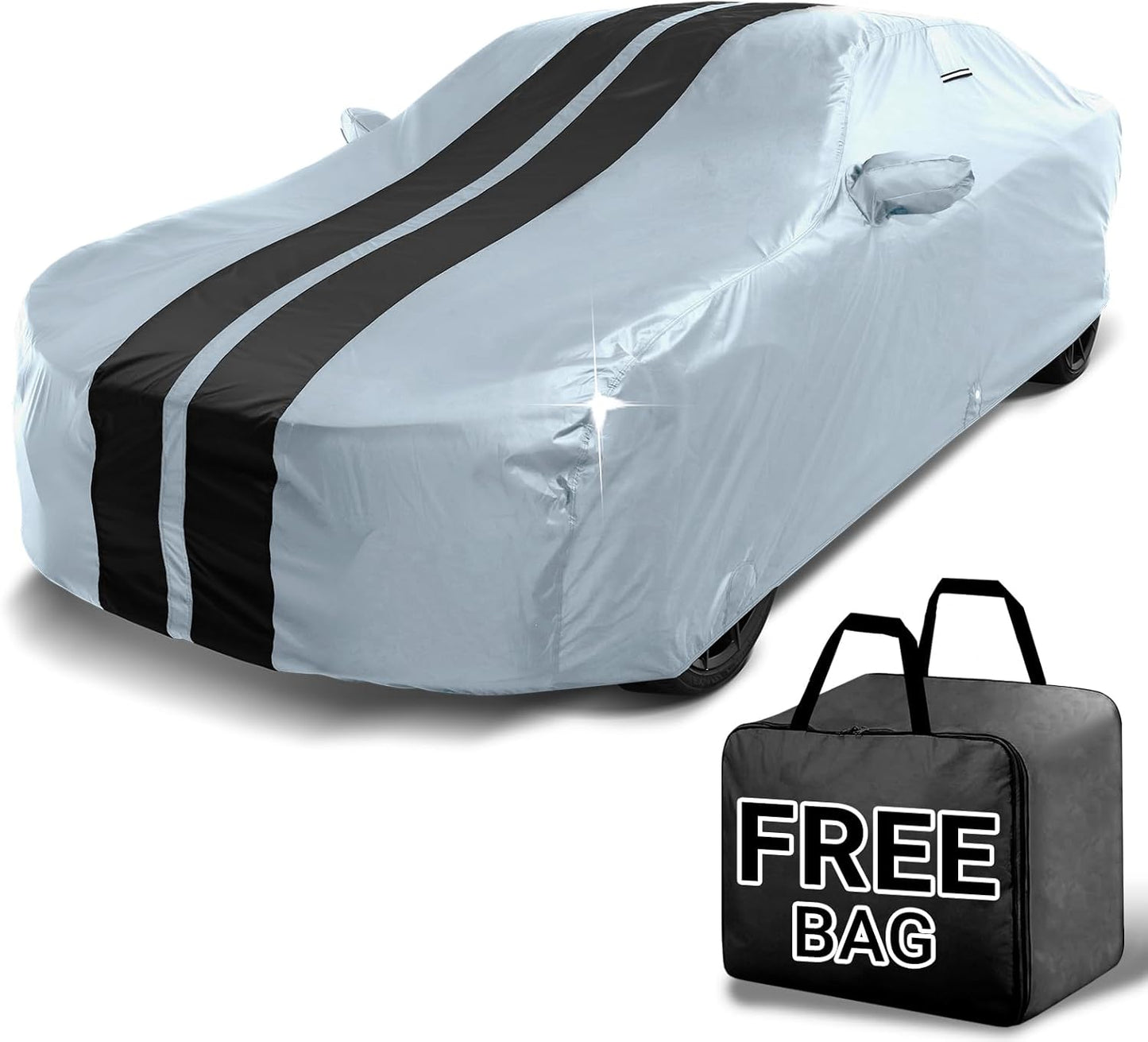 iCarCover Custom Car Cover for Buick Allure (2005-2010) Waterproof All-Weather Rain Snow UV Sun Protector Full Exterior Indoor Outdoor Car Cover (Stripe - Gray/Black)