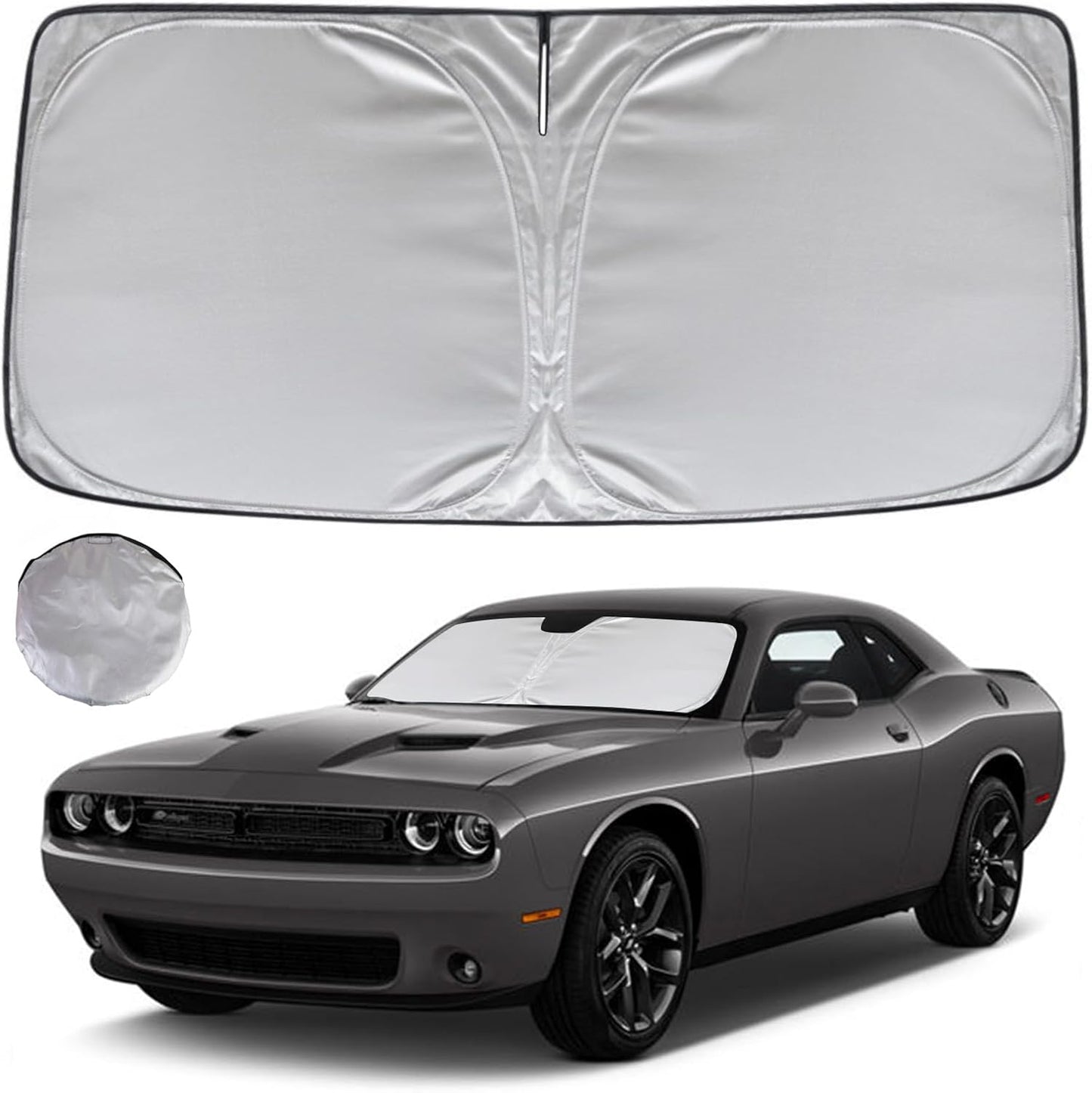 KAYZT Windshield Sun Shade for 2015-2024 Dodge Challenger Foldable Sunshade Front Window Custom Fit Car Accessories