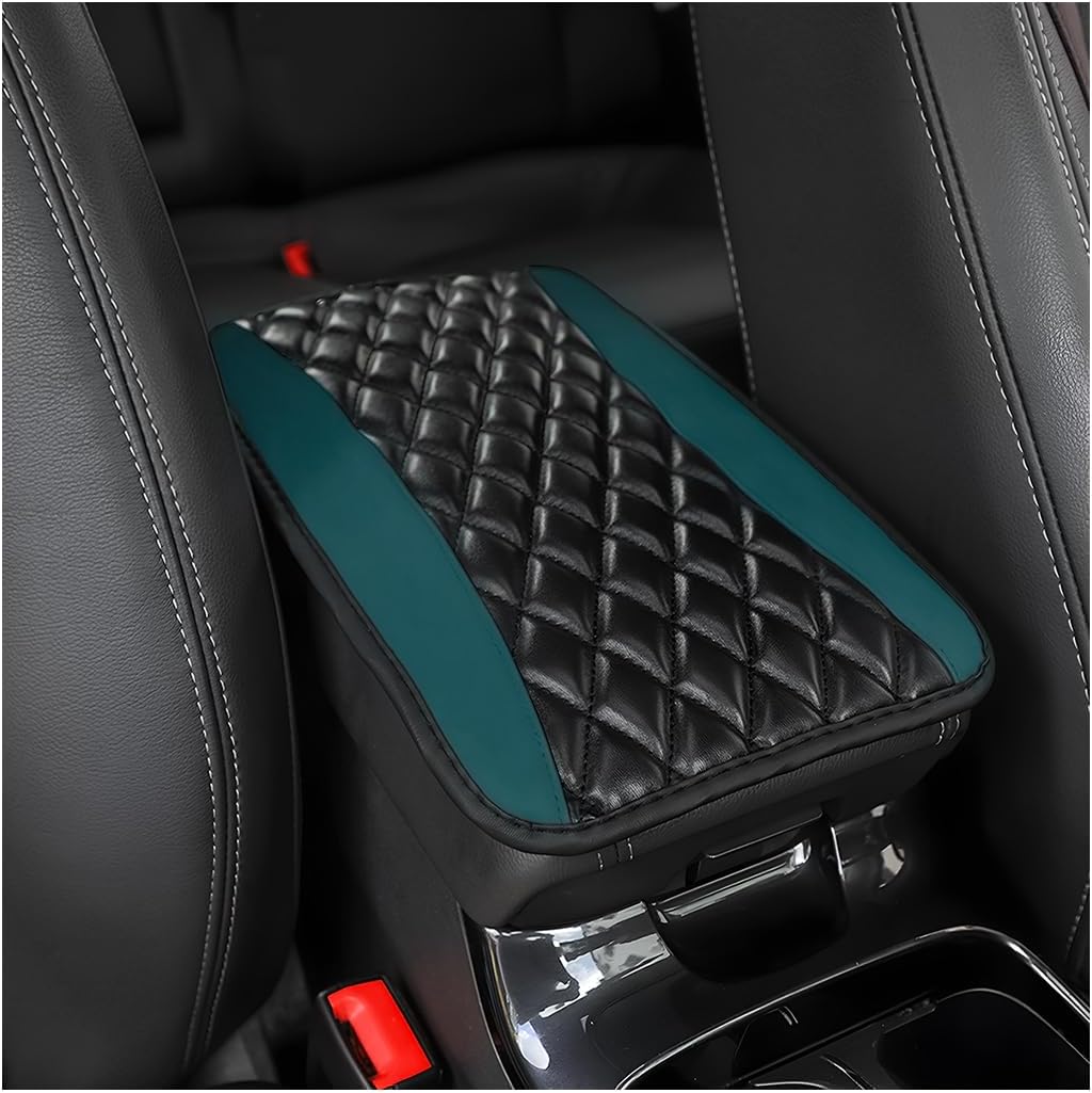 Moly Magnolia Car Center Console Cushion Pad, Universal Leather Waterproof Armrest Seat Box Cover Protector,Comfortable Car Decor Accessories Fit for Most Vehicle SUV (Blackish Green)